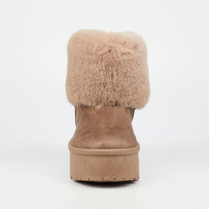 Taupe Bae Chucky Wedge Fluffy Boots