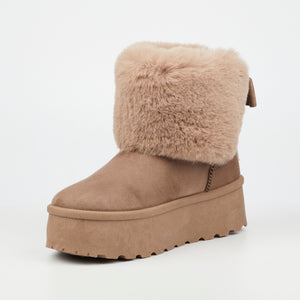 Taupe Bae Chucky Wedge Fluffy Boots