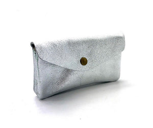 Silver Metallic Leather Large Wallet