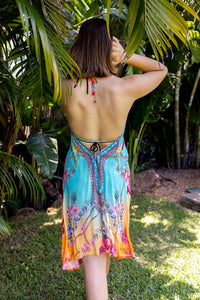 Turquoise Tropical Halter Neck Carol Dress