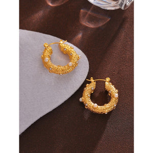 Gold Trendy Pearl Zircon Huggie Earrings