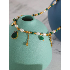 Green Zirconia & Natural Pearl Necklace
