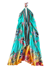 Turquoise Tropical Halter Neck Carol Dress