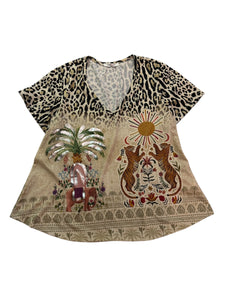 Wild Jungle Print V-Neck Top