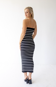 Black Stripe Body Con Maxi Boobtube Dress