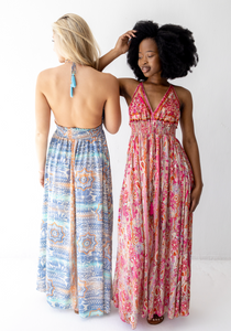 Blue & Peach Princess Halter Maxi