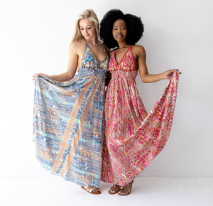 Blue & Peach Princess Halter Maxi