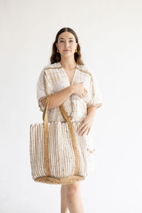 Beige Lurex Stripe Lace Lucy Dress