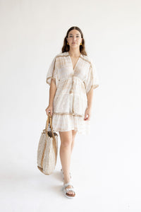 Beige Lurex Stripe Lace Lucy Dress