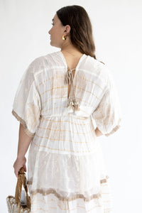 Beige Lurex Stripe Lace Lucy Dress