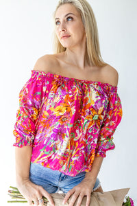 Pink Floral Off Shoulder Chiffon Top