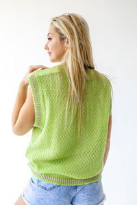 Lime Gold Cuff Knit Sleeveless Cardigan