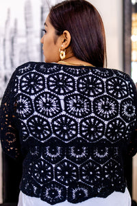 Black crochet lace jersey