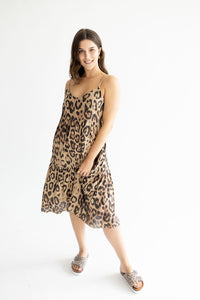 Tan Leopard Bow Midi Dress