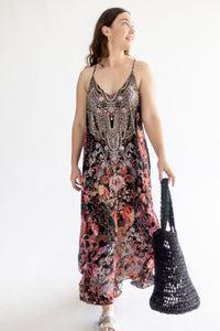 Black and Red  Bejewelled Maxi Dress