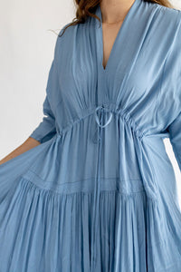 Blue Cotton Tie Front Dress