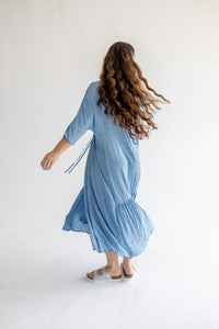 Blue Cotton Tie Front Dress