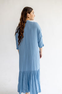 Blue Cotton Tie Front Dress