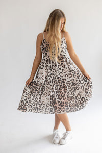 White Leopard Bow Midi Dress