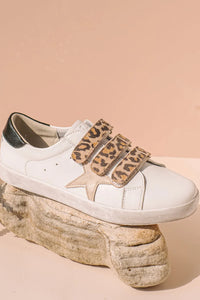 White Leather Georgia Leopard Strap Sneaker