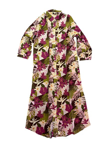 Pink Olive Leaf Maxi Cotton Dress