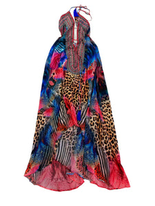 Red Royal Leopard Diva Halter Neck Dress