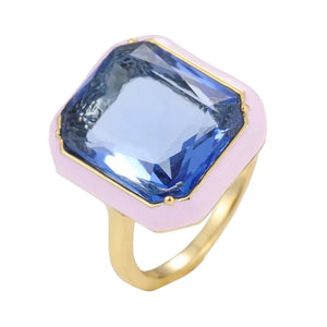 Lilac Pink Big Cubic Zircon Gold Plated Ring