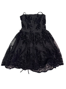 Black Velour Floral Baby Doll Dress