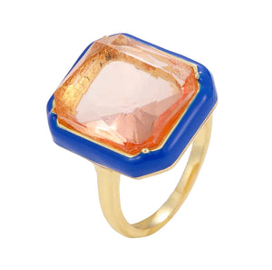 Pink Royal Big Cubic Zircon Gold Plated Ring
