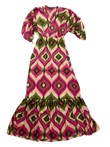 Pink & Khaki Vintage Geo Boho Maxi Dress