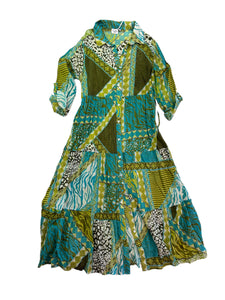 Green Jade Patchwork Maxi Cotton Dress