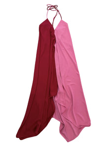 Pink Red Colour Block Halter Neck dress